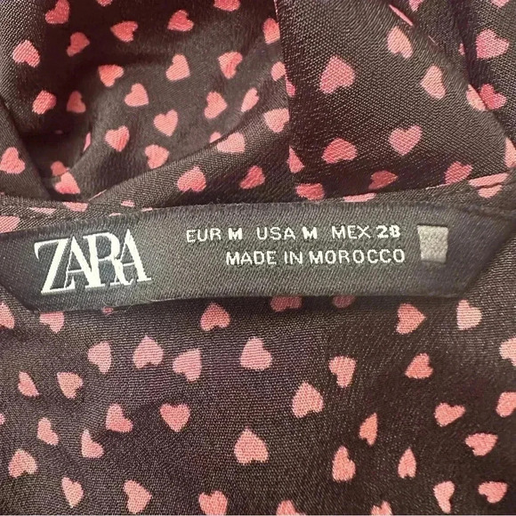 ZARA Heart Print Long Sleeve Ruched Mini Dress Size Medium - Picture 6 of 8